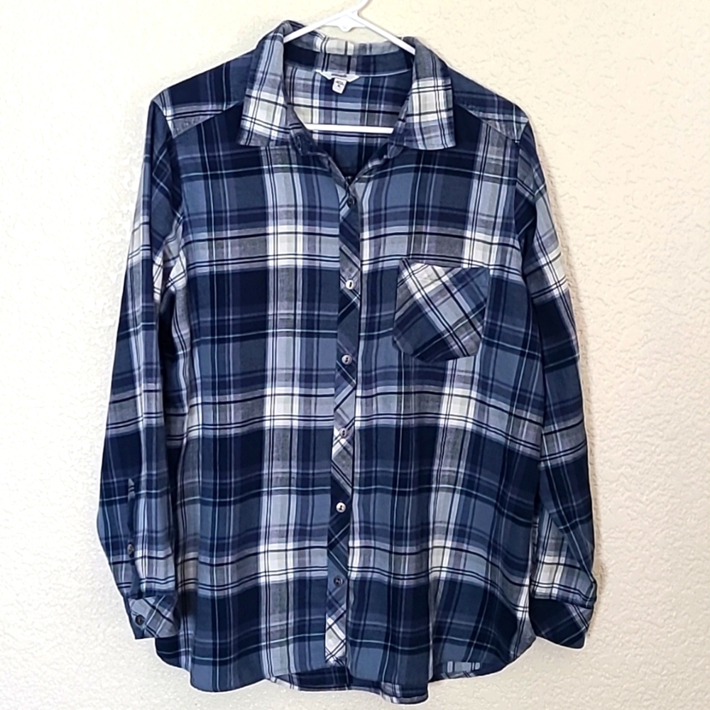 Blue plaid flannel shirt, size XL